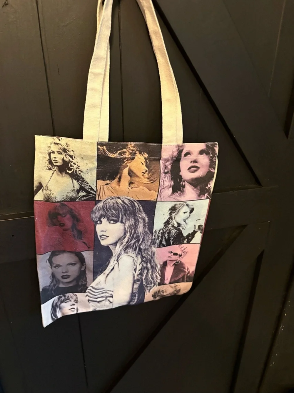 Cream Handle Multi-Image Photo Print Canvas Tote